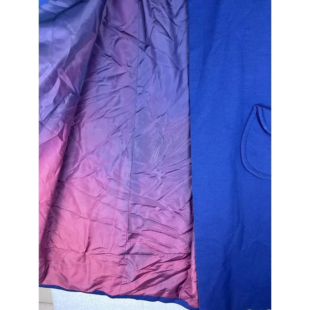 Vintage Royal Blue Cape Coat Military Frog Closure Ombre Lining Peter Pan Collar